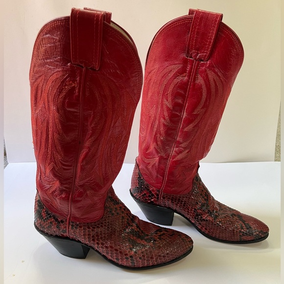 Vintage Olathe Handmade Boots Size 5 B GORGEOUS Red Snakeskin - Picture 2 of 16